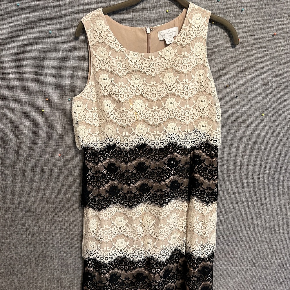 Elegant Lace Dress in Cream and Black